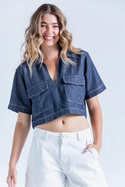 Blusa Corta Denim Amplia PEOPLE