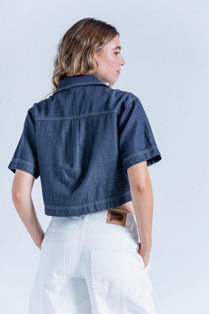 Blusa Corta Denim Amplia PEOPLE