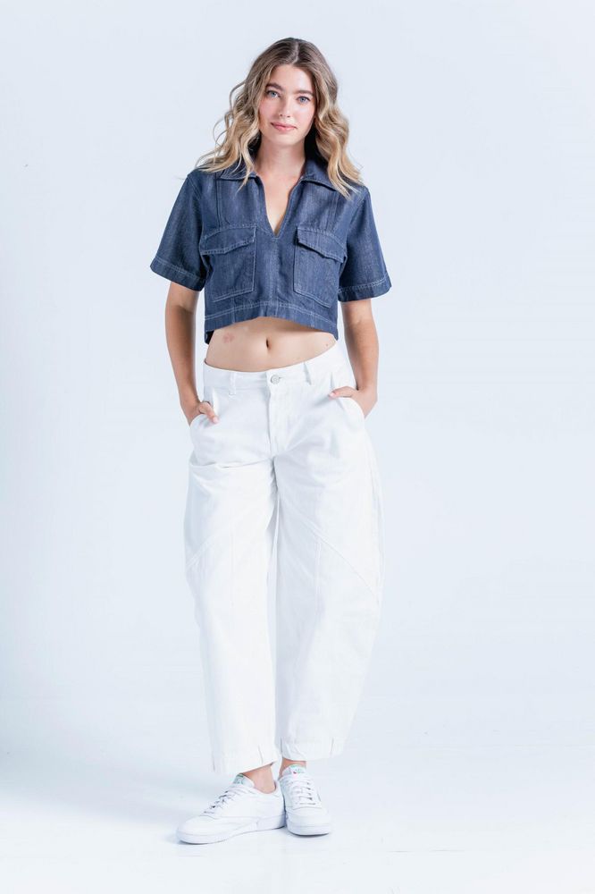 Blusa Corta Denim Amplia PEOPLE