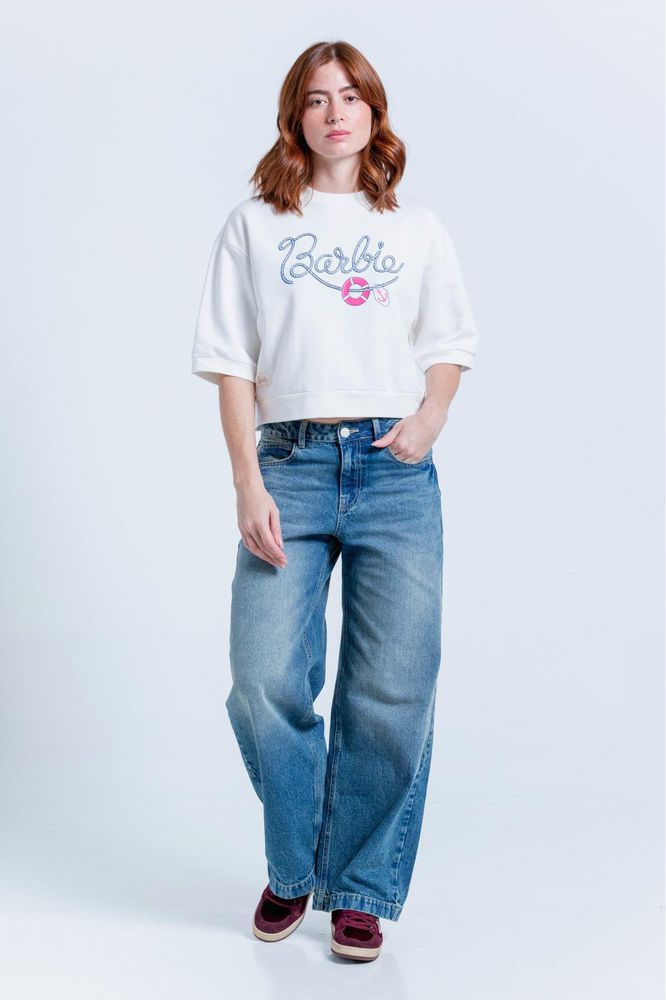 Camiseta Crop Estampada Amplia People Barbie